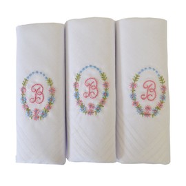 2COZEE Womens/Ladies Embroidered Initials Taschent 3-Pack? CHER with White EM with Satin Border - b