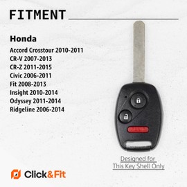 2pcs Click&Fit Silicone Key Fob Covers Compatible with Honda CR-V 2007-2013, Civic 2006-11, Accord 10-11, Odyssey, Honda Fit, Ridgeline Insight – Car Key Shell Rubber case 3-Buttons, Black+Beige