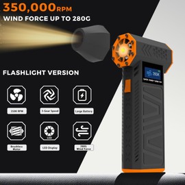 Hovinke Compressed Air Duster, 350,000RPM Portable Dust Cleaner with LED Display and Light, 3 Gear Modes Turbo Jet Blower, Mini Air Broom for Keyboards, Car Cleaning Snow Removal and Home-Use