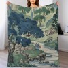 PrintingCo Blanket Asian Scenic Dynasty Blue Couch Blanket Japanese Luxury