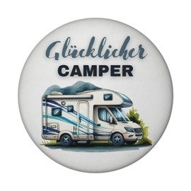 Motorhome Magnet Round with Saying Happy Camper Caravan Companion Pendant Charm Camping Accessory Mobile Home Feeling Cosy Accommodation