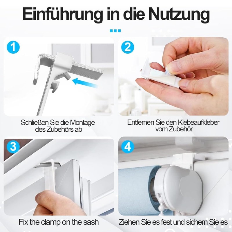 EnixwH 4 Klemmfix brackets, clamp holder for roller blinds, clamp