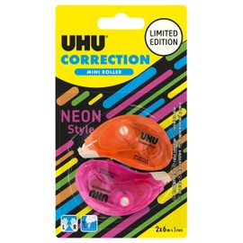 UHU Neon Mini Correction Tape - Correction Tape Fast, Clean and Accurate, White, Pack of 2, 6 m x 5 mm