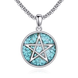 CUPENDA Pentagram Necklaces 925 Sterling Silver Turquoise Pentacle Pendant Necklace Wiccan Pentagram Jewellery Gifts for Women Men