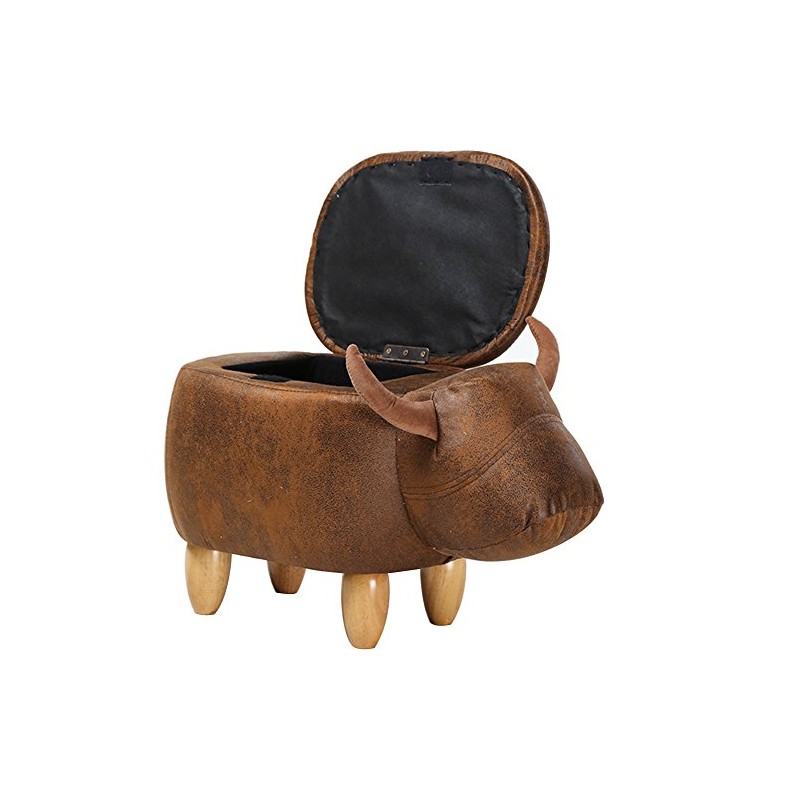 OLizee® Decorative Buffalo Storage Ottoman Footstool Cute Animal Upholstered Stool