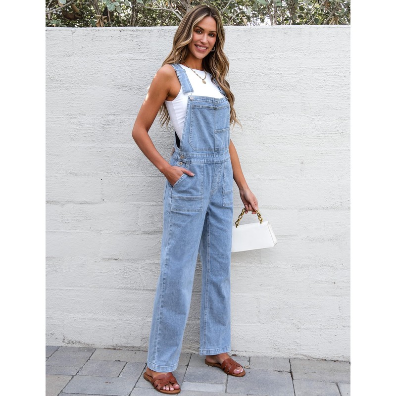 Luvamia Light Blue Women's Jumpsuit - Denim Overalls, Straight Leg,