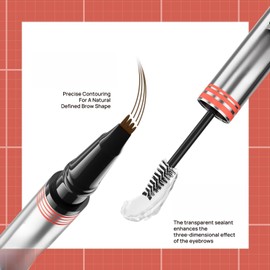 Magic Microblading Eyebrow Pen – 2025 New 2-in-1 Waterproof Eyebrow Pencil, 4D Waterproof Liquid Eye Brow Pencil, with 4-Fork-Tip, Last All-Day (03-Gray)