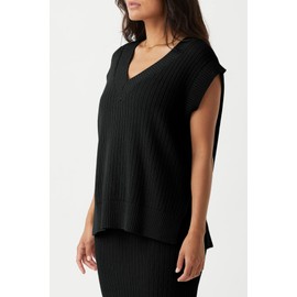 Saodimallsu Womens V Neck Sweater Vest Oversized Ribbed Knit Sleeveless Casual Loose Fit Pullover Tank Top Black