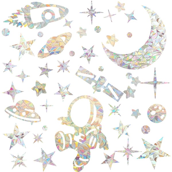 92 Piece Astronauts Stars Moon Window Clings, Anti-Collision Decals to