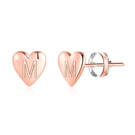 Rose Gold Stud Earrings for Girls Women, S925 Sterling Silver Post Rose Gold Stud Earrings Letter M Initial Hypoallergenic Earrings for Women Girls Jewelry Earrings Mother's Day Valentines Gifts