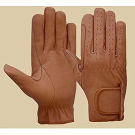 Horse Riding Gloves All Leather Brown & Black Premium Quality New (Tan, Medium)
