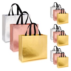 PHOGARY Large Gift Bags for Presents – 12 Reusable Luxury Birthday Gift Bag for Women Non-Woven Shiny Bridesmaid Gift Bags, Silver Rose Gold Reusable Party Bags for Baby Shower, Wedding