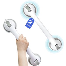 Shower Grab Bars for Seniors, Shower Handles for Elderly Suction Cup,2 Pack 15.92 Inch,Handicap Grab Bars for Bathtubs and Showers Wall, Bathroom Safety for Showers Walls Heavy Duty, No Drillin,Grey