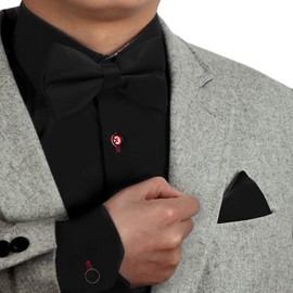 Dan Smith Bow Ties For Wedding Plain Clip-On Adjustable Shirt Accessories Bow Tie Handkerchiefs Cufflink Set Black In Bulking Adoptive-Parents C.C.O.AH.002 Black Silk Blend