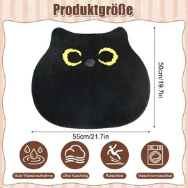 Tappetino da bagno con gatto nero, antiscivolo, lavabile, tappetino da bagno, tappetino da bagno, tappetino assorbente, in morbida microfibra, per bagno, vasca da bagno, ingresso 50 x 55 cm