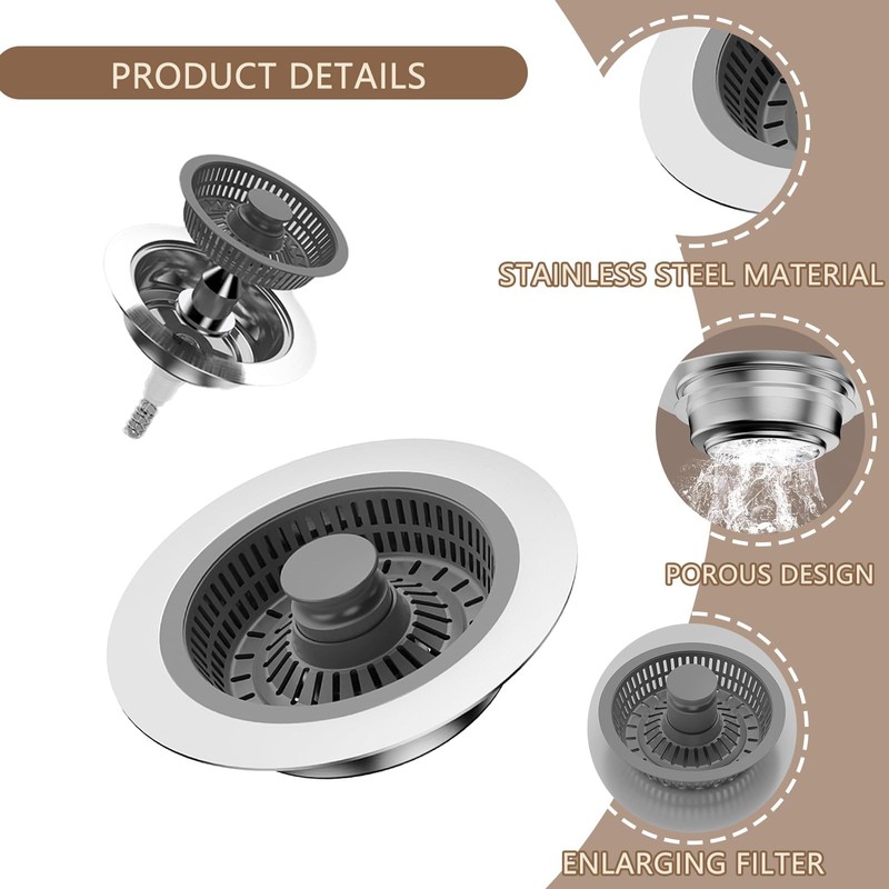 1 Pcs 3 in 1 Pop up Sink Plug Replacement,