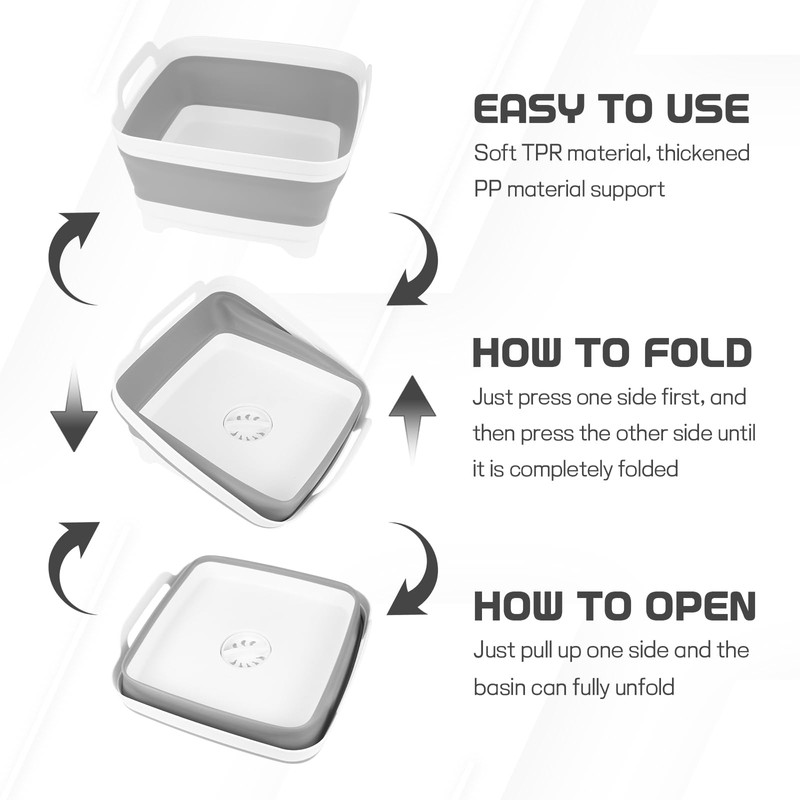 Hovom Collapsible Dish Basin with Drain Plug, 8.5L 2.2 Gallon