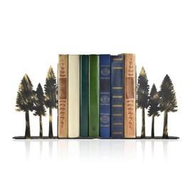 Forest Metal Bookends - Handcrafted Iron Pine Tree Decor for Shelves, Rustic Nature-Inspired Book Ends, 6.6x1.2x5.9 Inch Durable Home Decor for Nature Lovers