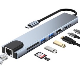 Hub USB C, 8 en 1 Adaptador USB C a HDMI 4K,Type-c,Ethernet de 100 megabits, 100W PD Carga, Lector de Tarjetas SDTF, UBS 2.0, USB 3.0 Compatible con  