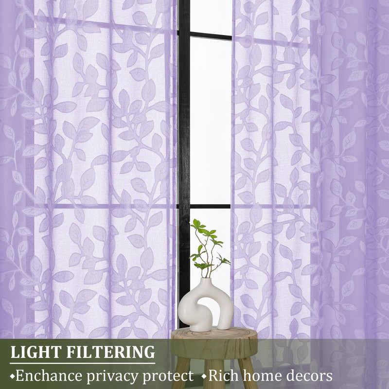 OVZME Lavender Sheer Curtains 96 inches Long 2 Panels for