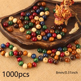 DAHI 1000pcs Color Wooden Beads, Round Vintage Wood Balls 8mm Wooden Spacer Beads with Hole, Great for Jewelry Bracelets Necklace Earring Making DIY Craft Projec (colourful-8mm)