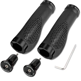 TOPCABIN Bike Grips,Ergonomic Design Bicycle Grips Widen Holding Rubber Bike Handlebar Grips with Aluminum LockGrips for Bike Mountain Road MTB ((Aluminum lock plug+Grips) Black 1 Pair)