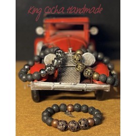 Handmade Bracelet Lava Stone Wire Biker Style