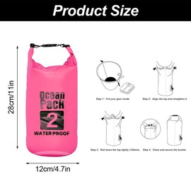 KARELLS Dry Bag Waterproof Bag, 2L Waterproof Dry Bag, Waterproof Pack Sack with Adjustable Shoulder Strap, Waterproof Bag & Pack Bag, Ideal for Boat, Kayak, Fishing and Camping, Pink, pink, Travel