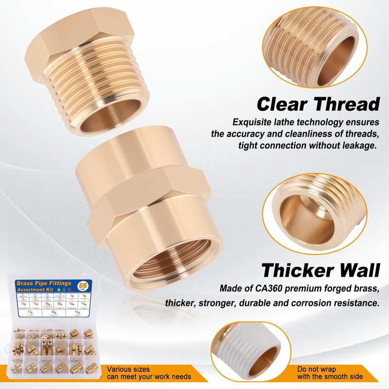 KOOTANS 66PCS Brass Pipe Fittings Assortment Kit NPT Adapter Fitting,