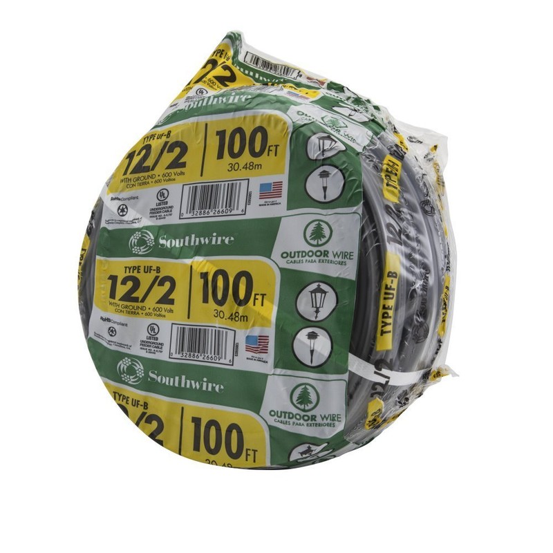 Southwire Outdoor Wire, 12/2WG UF 100 Ft Coil, Approved for