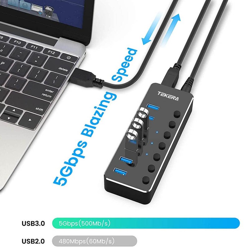 USB 3.0 Hub, TEKERA 7 Port Powered USB Hub Expander