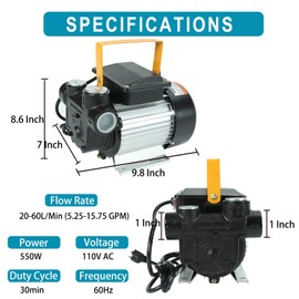 110V AC 550W Self Priming Electric Transfer Pump, 60L/min Oil Transfer Pump Fuel Diesel Kerosene Biodiesel Pumps For Vehicles, Construction Sites, Farms