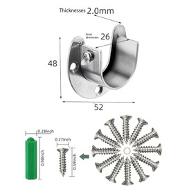 4 Pack Stainless Steel Closet Pole Sockets 25mm Closet Rod End Supports Wardrobe Pole Brackets U Shaped Flange Rod Holder with Screws for Wardrobe Shower Curtain, Silver