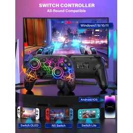 ZRZLMVP Switch Pro Controller Wireless Control - Compatible with Nitendo Switch/OLED/Lite, 1000mAh Rechargeable Switch Controllers with 9 Colors LED, Wake Up, Turbo, Vibration