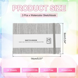 PATIKIL 5.5x3.5" Watercolor Sketchbook, 3Pcs 24 Sheet 300GSM/203lb Watercolor Paper Sketchbooks Acid Free Watercolor Journal Hardcover Artists Pads for Painting, Light Gray