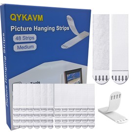 Picture Hanging Strips 24-Pairs (48 Strips),Picture Hanger Kit, Removable Damage Free,Picture Hanging Hooks,Strong Adhesive Hooks for Frame and Art Hanging,White Medium