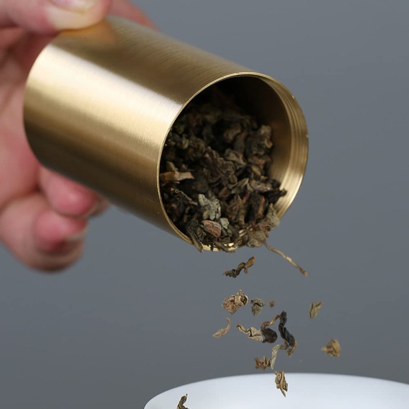 Ushinelit Brass Tea Canister, Small Portable Caddy Storage Container for