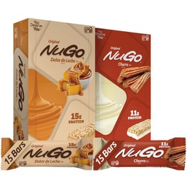 NuGo Protein Bar, NEW! Dulce De Leche 15 bars & Churro 15 bars, 11-15g Protein, Gluten Free, 30 Count