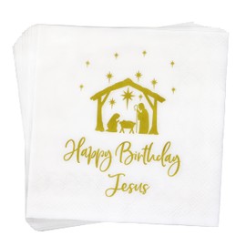 Happy Birthday Jesus Napkins, Christmas Nativity of Jesus Napkins, Christmas Party Decorations, Happy Birthday Jesus Party Decorations, Christmas Table Decorations Napkins (5 x 5 In, 50-Pack)