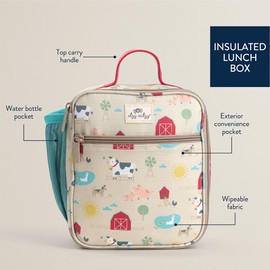 Itzy Ritzy Toddler Lunch Box - Kids Lunch Bag is Insulated and Includes Water Bottle Holder Plus 2 Pockets - Durable, Easy to Clean Lunch Box Toddler Bag (Farm)