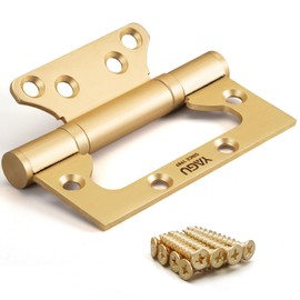 YAGU 3 Pack Non-Mortise Door Hinges - 4" × 3" inch Stainless Steel Bifold Door Hinge - Easy to Install and Heavy Duty with Sqaure Corners, Brushed Gold