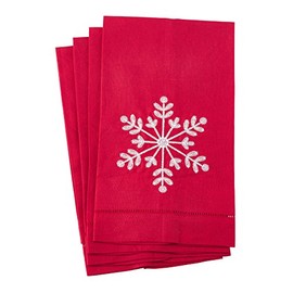 Fennco Styles Embroidered Snowflake Hemstitched Linen Cotton Guest Towel 14"x22" - Set of 4 (Style 1)