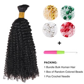 Niawigs Bulk Hair For Braiding 4B/4C Afro Kinky Curly Human Bulk Hair Crochet Hair For Black Women No Weft Braids 100 Gram Per Bundle Natural Black (4B/4C Afro Kinky Curly, 14 inches)