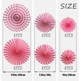 Ruidee Pack of 6 Paper Fans Decoration Hanging Decoration for Birthday, Wedding, Carnival, Baby Shower, Home Party (Pink)
