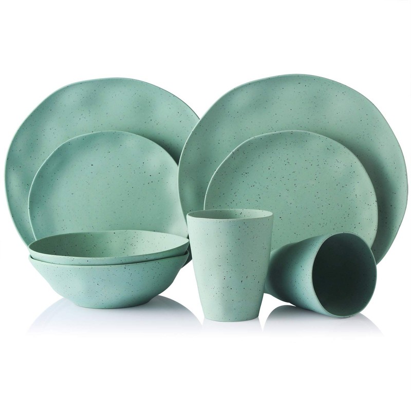 Morgiana 8 pcs Bamboo Sage Green Dinnerware Plates Set Reusable