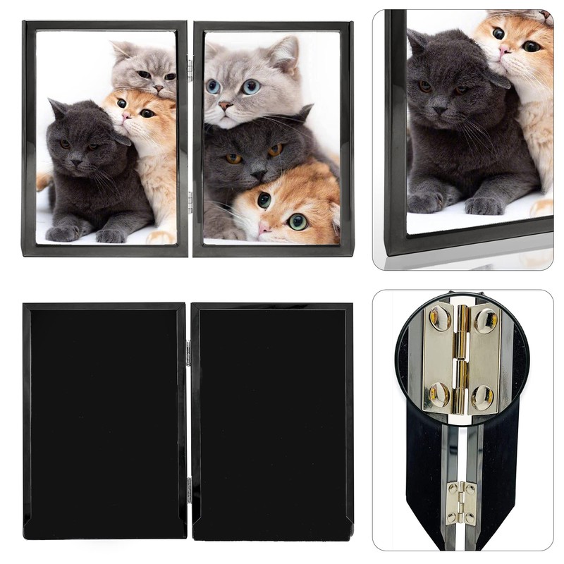 DECANIT 3.5x5 Picture Frame Double Hinged Black Metal Thin Edge