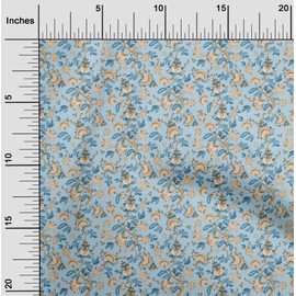 oneOone Rayon Light Blue Fabric Jacobean Floral Fabric for Sewing Printed Craft Fabric by The Yard 56 Inch Wide