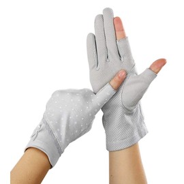 Euyqs Fingerless Gloves, Women's Gloves, Summer, Sunscreen, Smartphone Compatible, Cotton, Driving Gloves, #1 gray