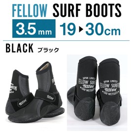 FELLOW Surf Boots, 0.14 inches (3.5 mm), Thermal, Fleece Lined, Men's, Women's, Juniors, Japanese Standards, Winter, Surfing Wet Boots, Black, 10.2 inches (26 cm)