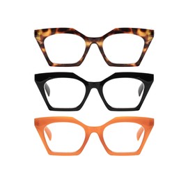 PEYEOISD 3 Pack Oversized Fashion Cat Eye Reading Glasses 2.0 Women, Large Anti Blue Light Cateye Reader Flexible Spring